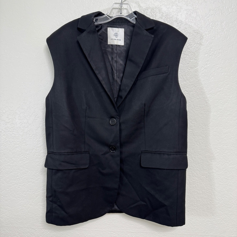 Anine Bing Blazer Tay Vest Women M Black Wool Sleeveless Button Oversized